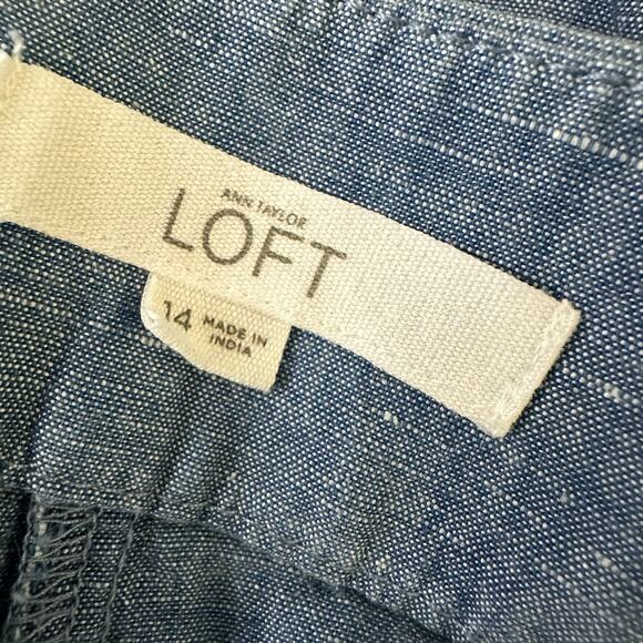 Loft Womens size 14 Riviera Linen Cotton Scalloped Hem Shorts Blue - Picture 5 of 7